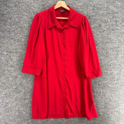 City Chic Shirt Dress Women S Small Red Collared Long Sleeve Button Up Midi - Image 1 of 4