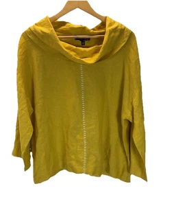Liv By Habitat Stay Centered Cowl Top 100% Leinen Bluse senf MD lagenlook - Bild 1 von 10