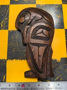 PACIFIC NORTHWEST COAST FIRST NATIONS BIRD CEDAR WOOD CARVING - 8" Long SIGNED - Picture 1 of 13
