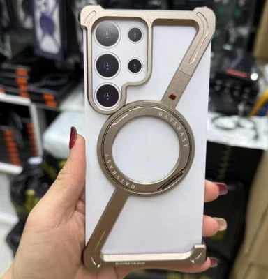 Magnetic Aluminum Metal Z Shape Rimless stand Case For Samsung S25 S24 Ultra - Image 1 of 4