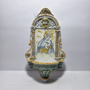 Acquasantiera In Maiolica Policroma Castelli Facciolini Fine XX Sec. - Foto 1 di 7