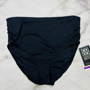 Parte inferior de bikini Coco Reef para mujer cintura alta talla 2XL negra nueva fruncida adelgazante - Imagen 1 de 4