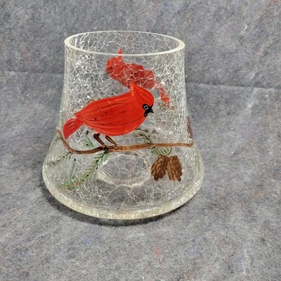 Lg Candelabro Topper/Sombra Vidrio Craquelado Transparente Cardenal Conos Pintados a Mano Foto 1 de 4