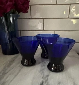 Kobaltblau 4" Lowball Stiellos Cocktail Martini Gläser 3 Stück Set MCM Barware - Bild 1 von 6