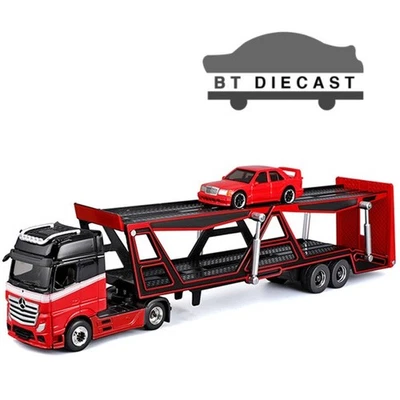 MAISTO DESIGN TRANSPORTERS MERCEDES BENZ ACTROS con 1990 190E 1/64 rojo 11454 Foto 1 de 2