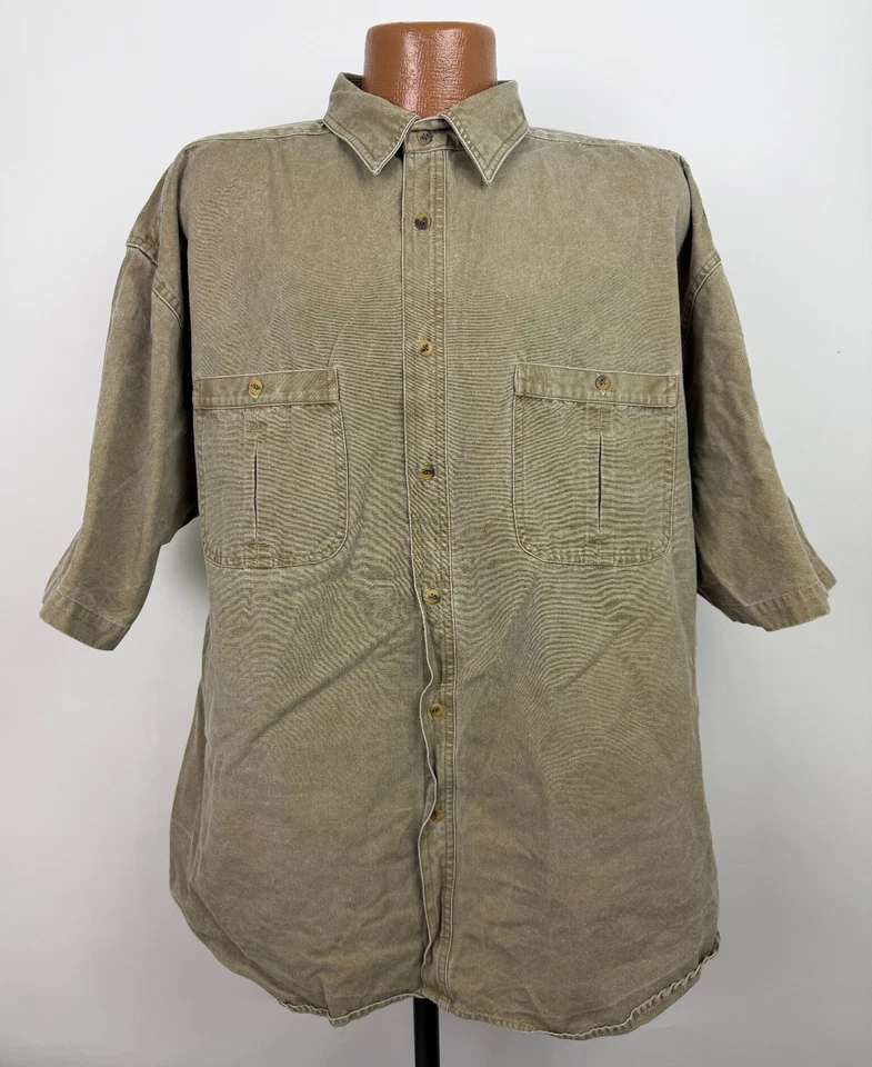 Vintage 90s Canvas Shirt Men XL Rugged Travel Work Minimal Pigment Dyed Heavy - Image 1 of 4