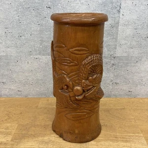 Showa Retro  Vintage Bamboo Craft Bamboo Carving Phoenix Dragon Vase Flower  - Picture 1 of 10