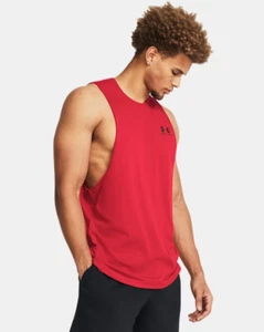 UNDER ARMOUR MENS LEFT CHEST CUT OFF TANKTOP TRAINING RED SIZE SMALL NWT - Picture 1 of 2