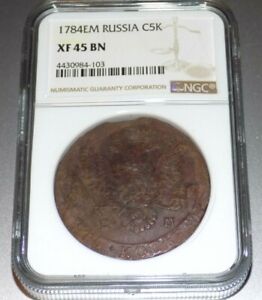 1784 EM 5 KOPEKS 5 Kop RUSSIA NGC XF 45 BN C5K XF45 Empire Era Certified Coin 