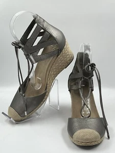 Vionic Calypso graue bequeme Damen-Espadrille-Schnürsandale aus Leder mit Keilabsatz 8M - Bild 1 von 16