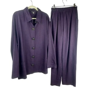 Stijfselkissie 2 Pezzi Pantalone Tuta Donna Piccolo Viola 100% Lino Lagenlook - Foto 1 di 13