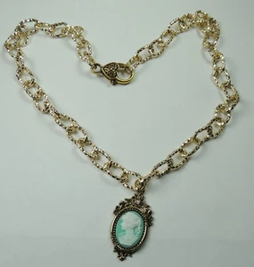 Chain NECKLACE 18" long Gold Tone with Turquoise & White Pendant Mother of Bride - Picture 1 of 2
