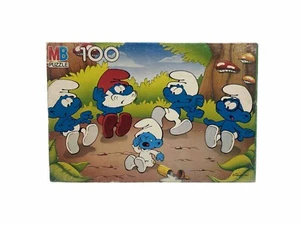 The Smurfs Milton Bradley 100 Piece Jigsaw Puzzle Complete 16x11" CIB - Picture 1 of 7