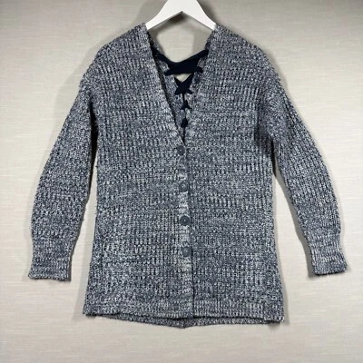 Cárdigan American Rag para mujer azul con cordones botón trasero informal acogedor tejido cómodo Foto 1 de 4