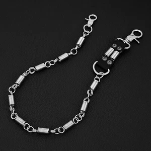 Mens Spring Punk Metal Leather Wallet Chain Links Keychain Jeans Pants Chain - Picture 1 of 25
