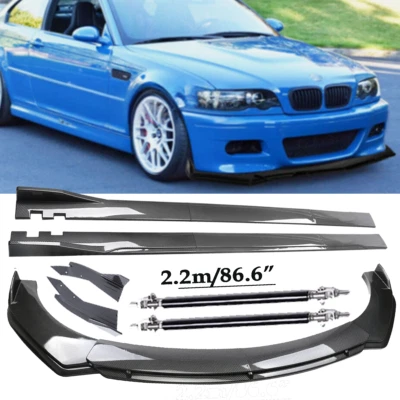 Carbon Fiber Front Bumper Lip Spoiler 86.6" Side Skirt Kit For BMW 3 Series E46 Foto 1 de 4