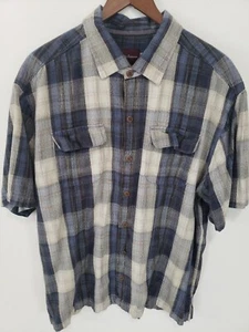 Camisa Tommy Bahama Para Hombres Gris A Cuadros Seda Botón Delantero Azul Campamento XL - Imagen 1 de 6