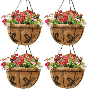 14 Inch Metal Hanging Baskets for Plants Outdoor 4 Pack round Metal Wire Hanging - Picture 1 of 12
