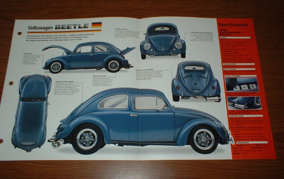 1956 Vw Beetle Custom Original Imp Brochure Poster Volkswagen Bug - Image 1 of 1