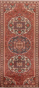 Vintage Floral Bakhtiari Red Wool Runner Rug 4x10 Hand-knotted Hallway Carpet - Picture 1 of 20