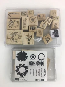 Lot of 2 Stampin' Up! Holiday Two Step Polka Dot Posies Wood Mount Stamp Sets - Picture 1 of 6