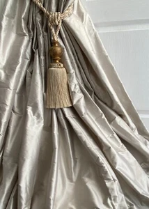 Bespoke Made to Measure Silk Interlined Curtains 52"w 99"d Pale Silver - Picture 1 of 5