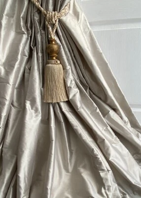 Bespoke Made to Measure Silk Interlined Curtains 52"w 99"d Pale Silver - Image 1 of 4