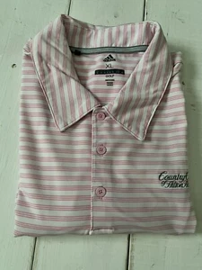 Adidas Mens golf polo shirt XL pink stripe Country Club of Hilton Head - Picture 1 of 9