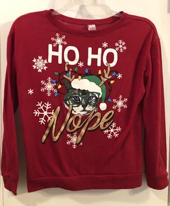 NO BOUNDARIES Christmas Ugly Cat Sweater "HoHo Nope" Girls S/CH 3-5 - Picture 1 of 6