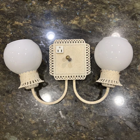 Vintage Lighting 60s / 70s Double Light Lamp Fixture Wall Sconce Textured Cover