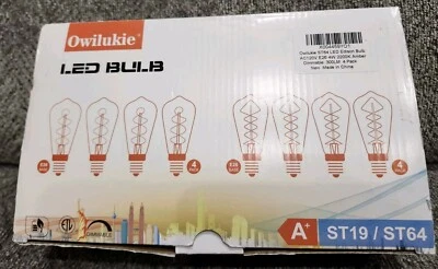 4Pack Edison 4W Dimmable Vintage LED Light Bulb ST64 Filament E26 Base - Image 1 of 4