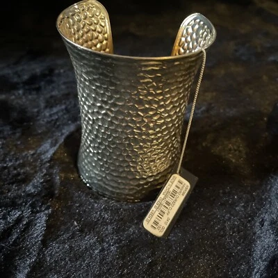 bebe GOLD TONE 4” HAMMERED OVERSIZED WIDE CUFF BRACELET NWT MSRP $24 - Image 1 of 4