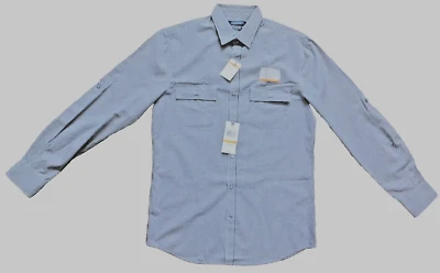 NUEVO CON ETIQUETAS Camisa de Vestir Axist B&W Microplaid 2 Bolsillos Cuello Estrecho Talla Pequeña (LS830) Foto 1 de 4