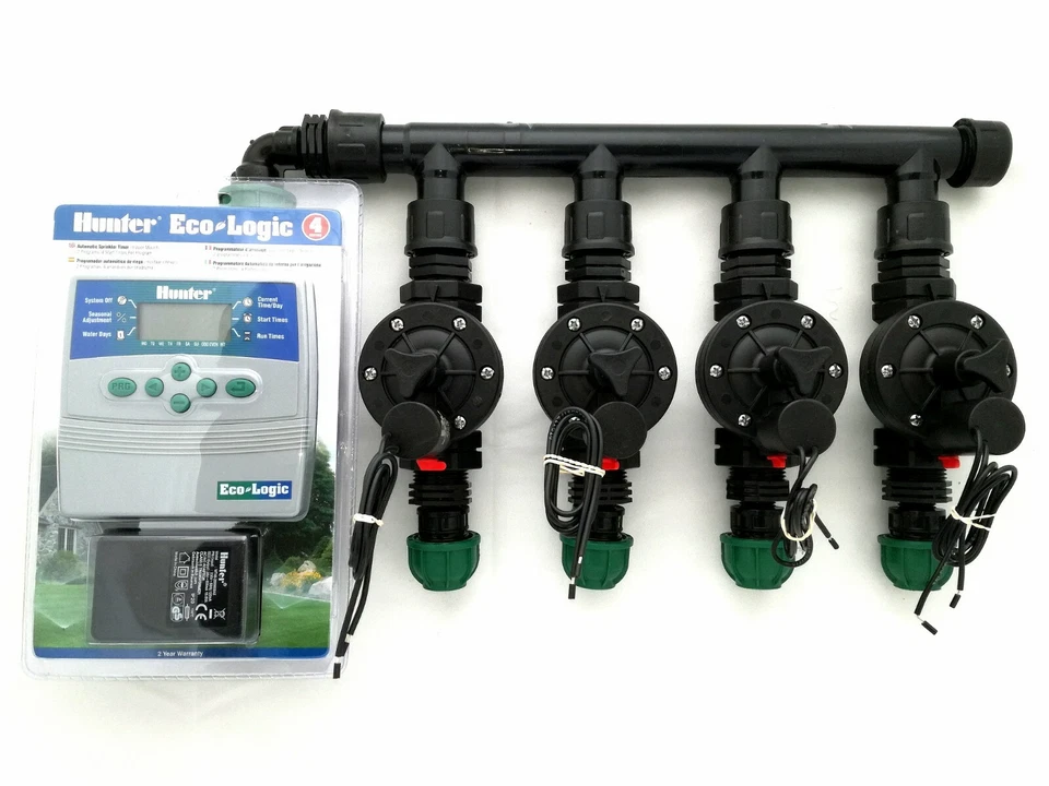 KIT IRRIGAZIONE PROGRAMMATORE HUNTER 4 ZONE ELETTROVALVOLA PRATO GIARDINO