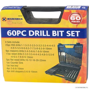 60-teiliges Bohrer-Bits-Set Holz Hss Mauerwerk Sechskantschlüssel Bohren im Koffer-Kit strapazierfähig - Bild 1 von 1