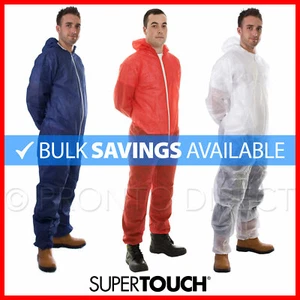 Disposable Coveralls Overalls Hood Painters Protective Boiler Suit White Blue - Picture 1 of 5