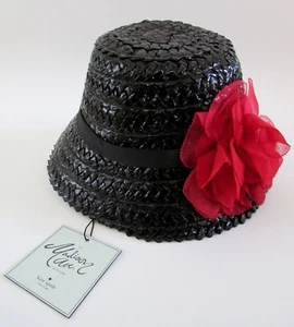 NWT KATE SPADE Madison Ave. Collection Lacquered Straw Rose Bucket Hat M - Picture 1 of 8