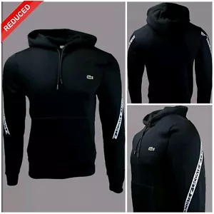 LACOSTE BLACK HOODIE TAPE ARM LOGO DRAW STRING EMBROIDERED LOGO SIZE XS RRP £115 - Picture 1 of 8