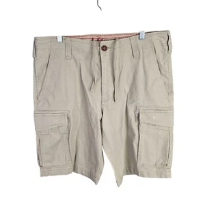 Mens Red Camel Beige Cargo Shorts Cotton Stretch 11" Inseam Drawstring Size 36 - Picture 1 of 10