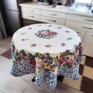 Tapestry Tablecloths Fabric 70 inch Round Block Print Spring Floral Tablecloth - Picture 1 of 5