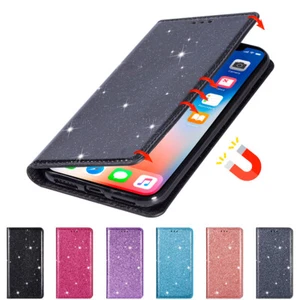 Glitter Wallet Case Magnetic Flip Cover for Samsung Galaxy S10e/S9+/S8+/S7 Edge - Picture 1 of 18