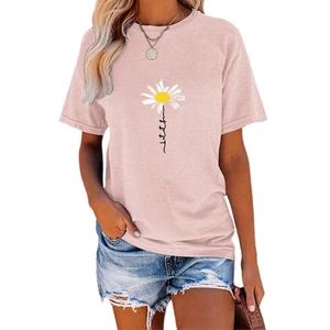 Women Shirt Dandelion Flower Graphic Casual Short Sleeve T- Shirt, Size L - Picture 1 of 4
