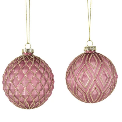 Pink & Gold Glass Christmas Baubles Set of 6 - 8cm x 8cm