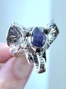 🐘NIB NATURAL 2.4ct TANZANITE 925 STERLING ARTISAN ELEPHANT HEAD RING 16+g - Picture 1 of 14