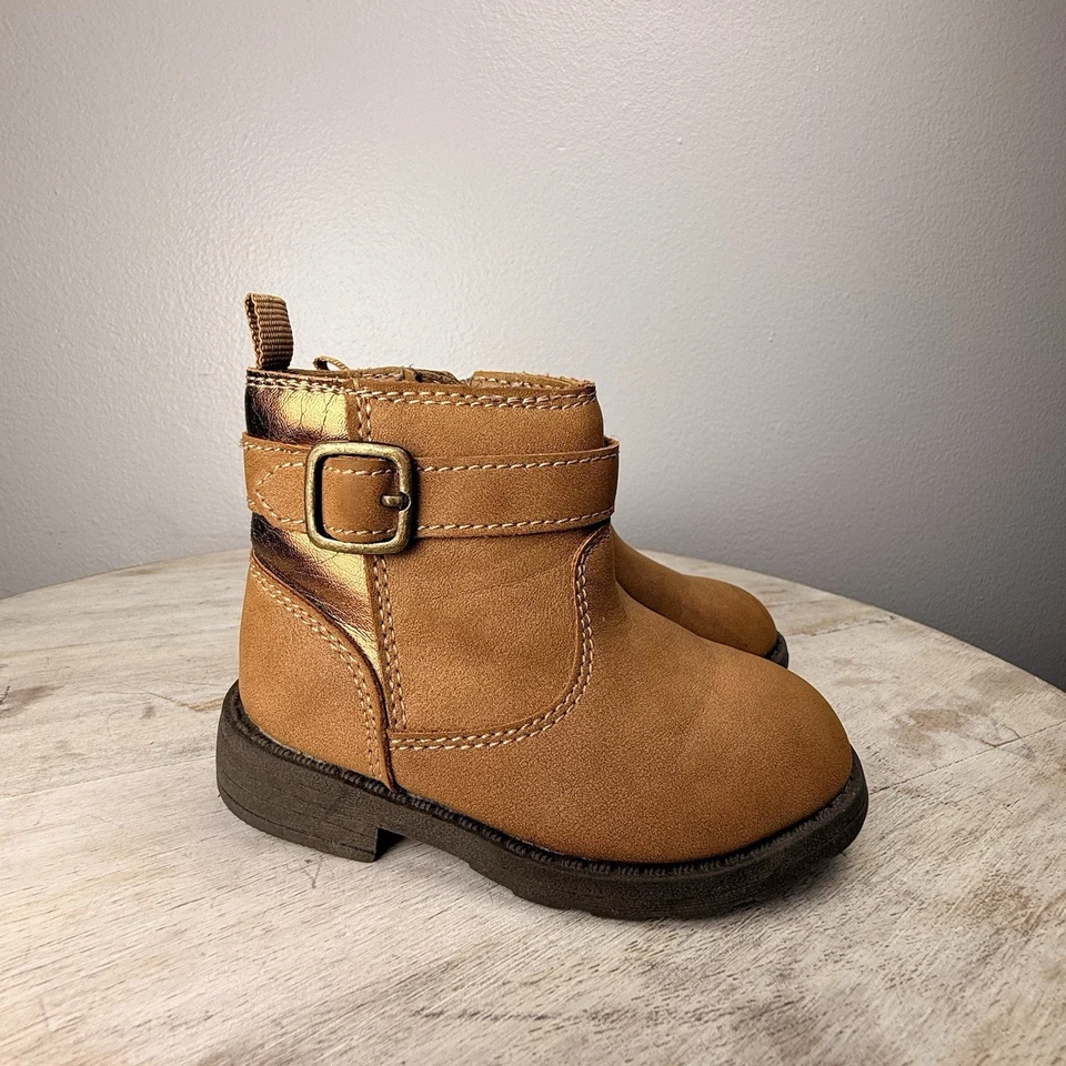 Botas Carters Niñas Talla 5M Marrón Cremallera Acento Dorado Cálidas Punta Redonda Botines Foto 1 de 4