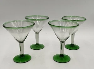 Mundgeblasene mexikanische Martini/Margarita Cocktail Gläser mit grünen Rändern 4er Set - Bild 1 von 11