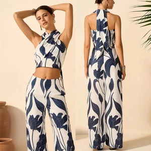 Blumendruck Damen Neckholder Top und entspannte Hose Set XS Resortwear Commense Neu mit Etikett - Bild 1 von 6