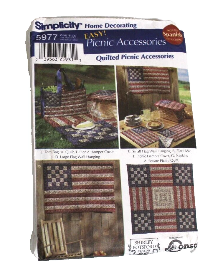 Simplicity Pattern 5977 Picnic Accessories Quilted Patriotic Flag Quilt Tote Bag - Image 1 of 2