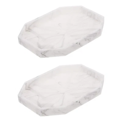 Bandeja de tocador de baño 2 piezas, bandejas dispensadoras de jabón de silicona de 7,9"x6", mármol blanco - Imagen 1 de 4