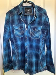 Buckle Black Shirt Mens small Blue Western Pearl Snap Athletic Fit Cowboy Rodeo - Picture 1 of 4